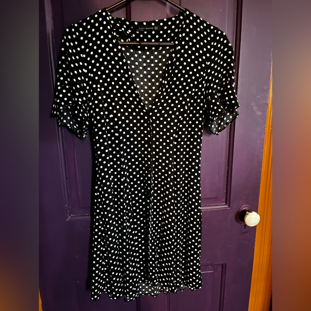 Zara Women Pola Dot Button-down Dress